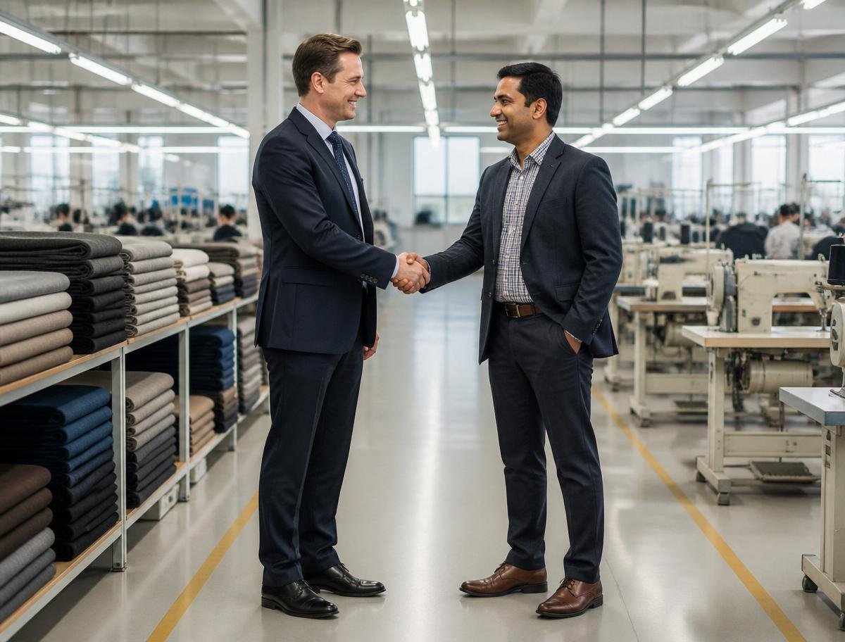 Buyers and manufacturers shaking hands